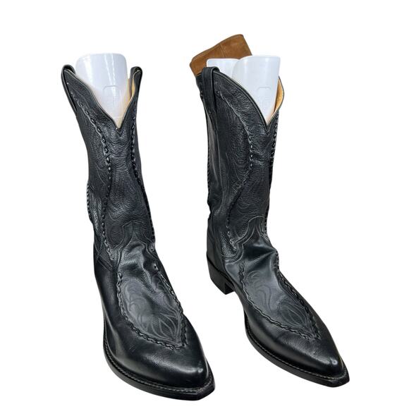 Vintage Dan Post Men’s Albany Bucklace Black Leather Cowboy Boots Size US 12 D main image 9
